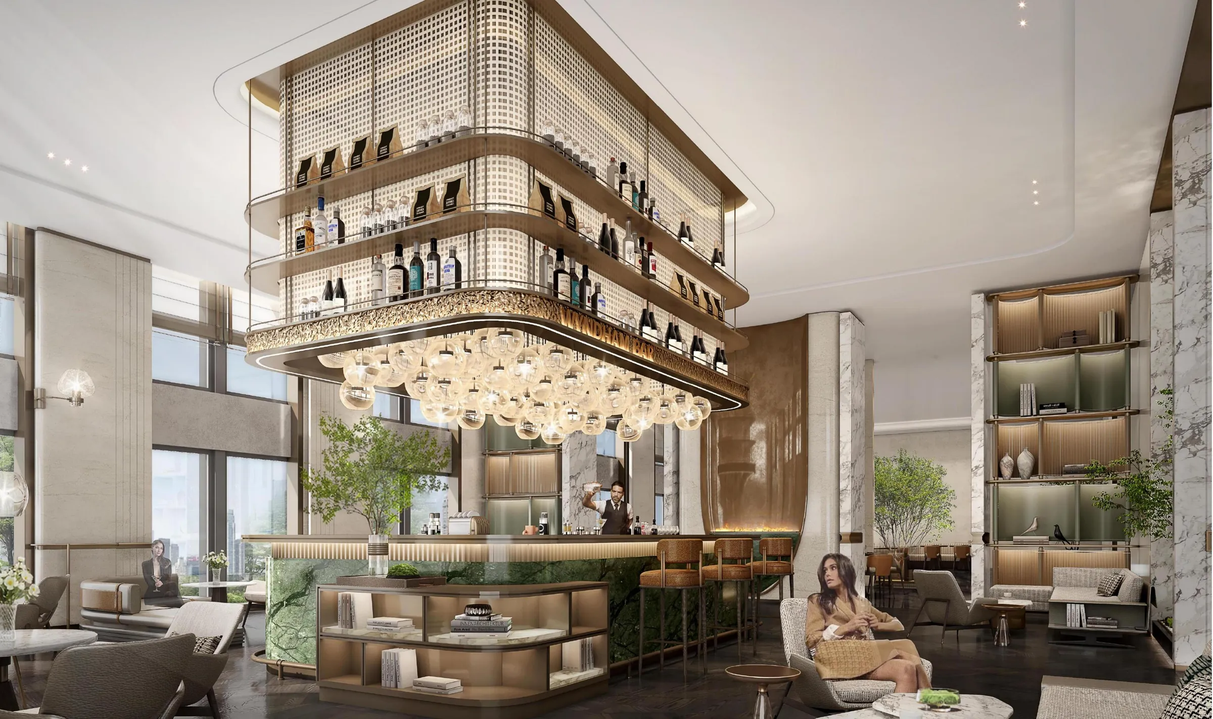 Signature Bar — luxury hospitality bar with statement feature and bespoke seating